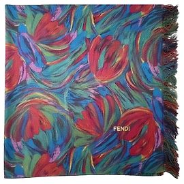 Sciarpa Fendi Stampa Floreale Rosa Rosso Blu Altro Verde