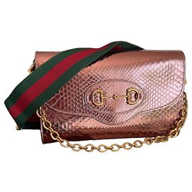 GUCCI Horsebit 1955 Python metallic Rose Gold Small Exotic leather Shoulder Bag crossbody Alessandro Michele 2022 FW22 Rose Doré Bijouterie dorée