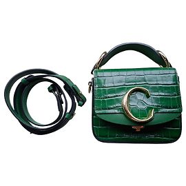 Chloé C Mini Bolsa em Couro Estampa Crocodilo Verde Verde