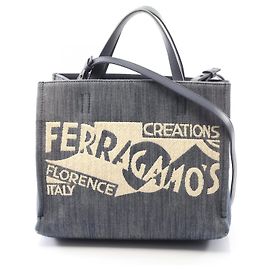 Bolsa de denim e couro Salvatore Ferragamo Azul Azul marinho