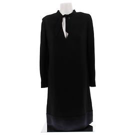 Saint Laurent Schwarzes Kleid mit Samtband Schwarz