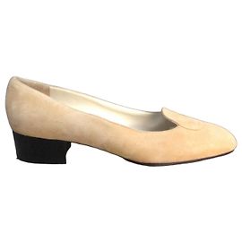 Salvatore Ferragamo Archive Suede Block Heel Pumps Beige