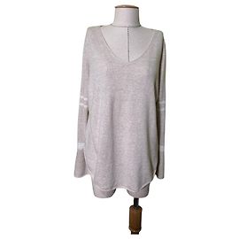 Autre Marque Delicatelove Kaschmir-Leinen Pullover Gestreift - Beige Beige