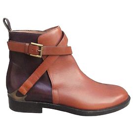 Autre Marque Fratelli Rossetti Botas de Cano Curto em Couro Bicolor Magenta Marrom Bordeaux
