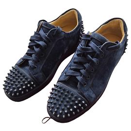 Christian Louboutin Louis Junior Spike Low Suede Sneakers - Navy Blue