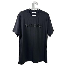 Sandro T-shirt nera logo ricamato Nero