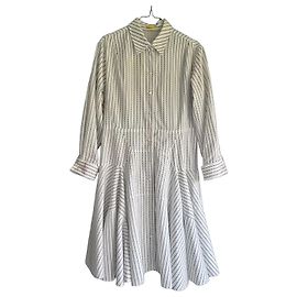 Alaïa Abito Chemisier a Righe in Cotone Nero Bianco