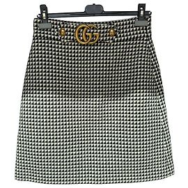 Gucci Houndstooth Wool Mini Skirt with Double G Buckle Black White