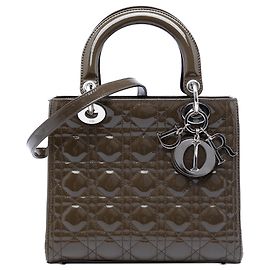 Dior Brown Medium Patent Cannage Lady Dior Brown Khaki
