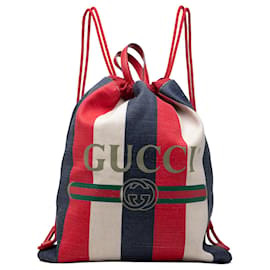Gucci Red Canvas Sylvie Baiadera Web Drawstring Backpack Red