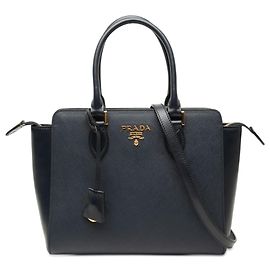 Tote convertible ouvert Prada Black Soft Calf Trimmed Saffiano Lux Noir
