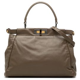 Bolsa Fendi Peekaboo Iconic em couro de bezerro marrom tamanho Medium Marrom Taupe