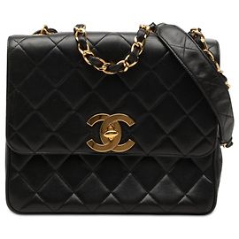 Chanel Black XL CC Quilted Lambskin Square Single Flap Noir