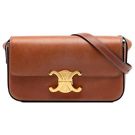 Céline Bolsa de ombro Claude em couro de vitelo brilhante marrom Celine Marrom