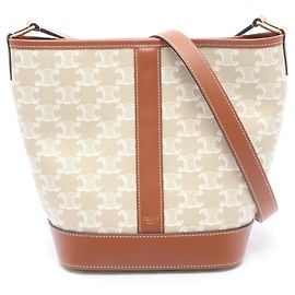 Céline Piccola borsa a secchiello Triomphe con tracolla Celine Marrone Bianco Beige