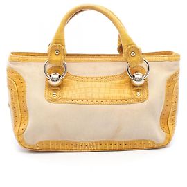 Céline Celine Boogie Bag Embossed Handbag Beige Yellow