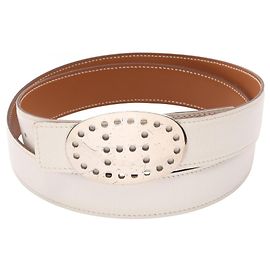 Hermès Cinturón Reversible Hermes Evelyne Castaño Plata Blanco