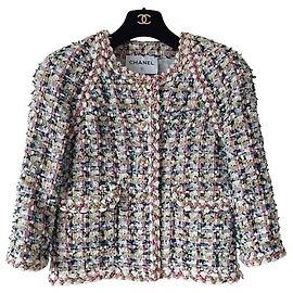 Chanel Chaqueta de Tweed Multicolor con Botones de Búho Rosa Blanco Multicolor Verde Azul claro Gold hardware