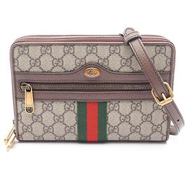Bolsa de Ombro Gucci Ophidia GG Supreme Marrom Multicor Bege