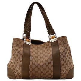 Gucci Bolso Tote Monogram Canvas Bamboo Castaño