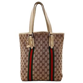 Gucci Bolsa Tote GG Supreme Canvas Marrom Vermelho Verde