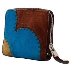 Bottega Veneta Patchwork Suede Zip-Around Wallet Brown Blue Other