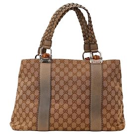 Gucci Sac Cabas Toile Monogramme GG et Bambou Marron