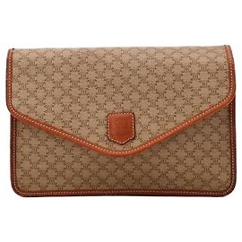Céline Celine Triomphe Canvas Clutch Bag Brown Beige