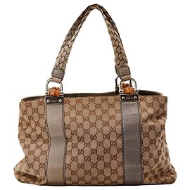 Gucci Bolsa em Canvas Monograma com Alça de Bambu Marrom Monograma