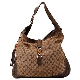 Gucci Bolsa Hobo em Lona Monograma GG e Bambu Marrom