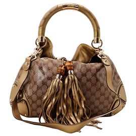 Gucci Borsa Hobo Monogram Bamboo Tassel Marrone D'oro