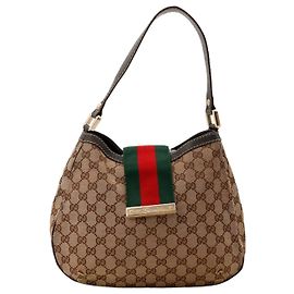 Gucci Bolsa Hobo em Lona Monogramada GG Marrom Vermelho Verde