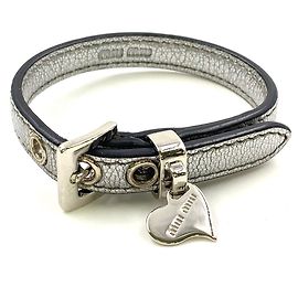 Miu Miu Leder-Herzanhänger-Armband Silber Metallisch