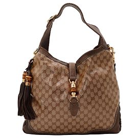 Gucci Bolsa Hobo Monograma GG com Borla de Bambu Marrom