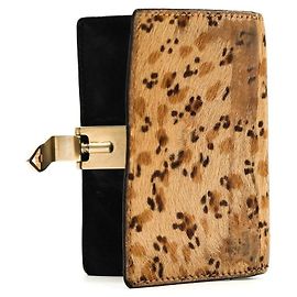Hermès Leopard Print Calfskin and Black Leather Card Holder Black Leopard print