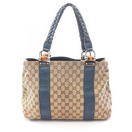 Sac cabas Gucci Bamboo GG Canvas Bleu Beige