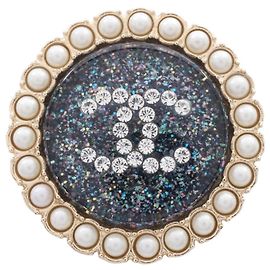 Broche Chanel Coco Mark Glitter Branco Azul Dourado