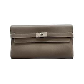 Portefeuille Hermès Kelly en cuir Étoupe Taupe