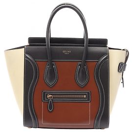 Céline Borsa Tote Celine Luggage Micro Shopper Marrone Nero Beige