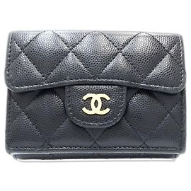 Chanel Tri-fold Wallet in Black Grained Calfskin Black