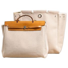 Hermès Herbag GM em lona bege e couro natural Marrom Bege