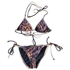 Autre Marque Handsome Animalprint Triangle Bikini-Set Braun Schwarz Weiß Lila
