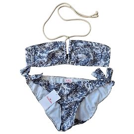 Autre Marque Bronzette Paris Bikini-Set mit abstraktem Muster Weiß Grau Dunkelblau