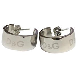 Orecchini Dolce & Gabbana a mezzo cerchio in acciaio argento con logo inciso Argento