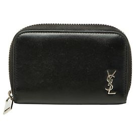 Saint Laurent Tiny Monogram Cassandra Coin Purse Black Silvery