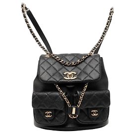 Chanel Triple Coco Mark Matelassé Chain Backpack Black