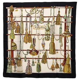 Hermès Sciarpa in seta Hermes Carre 90 PASEMENTERIE Nero Bianco