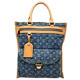 Louis Vuitton Monogram Denim Flat Shopper Tote Blue