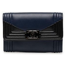Tarjetero Chanel Coco Mark para hombre Negro Azul marino