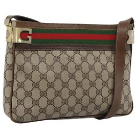 Borsa a tracolla GUCCI GG Supreme Web Sherry Line PVC Beige Oro Auth 186802 Beige D'oro